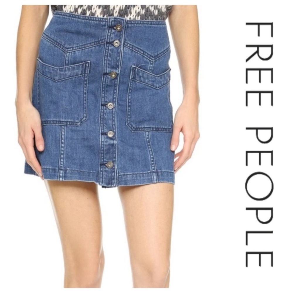 Free People Denim Button Front Skirt